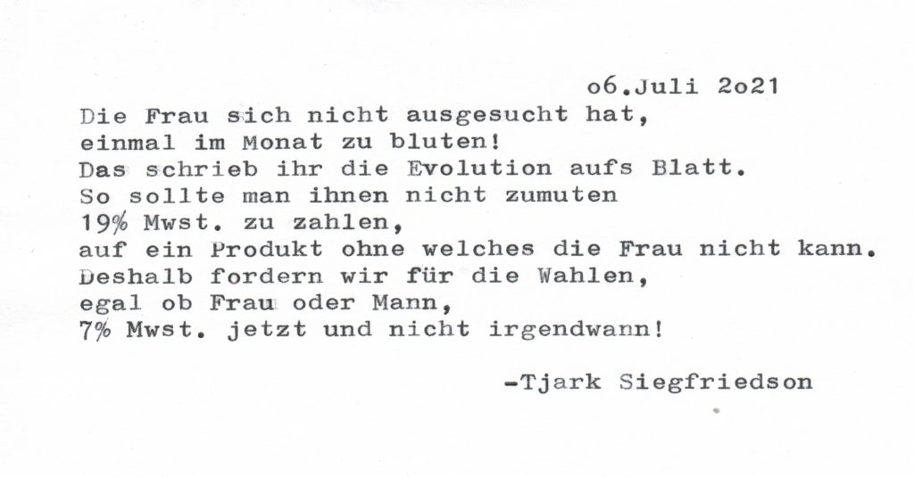 Gedicht, Frauen Hygieneartikel