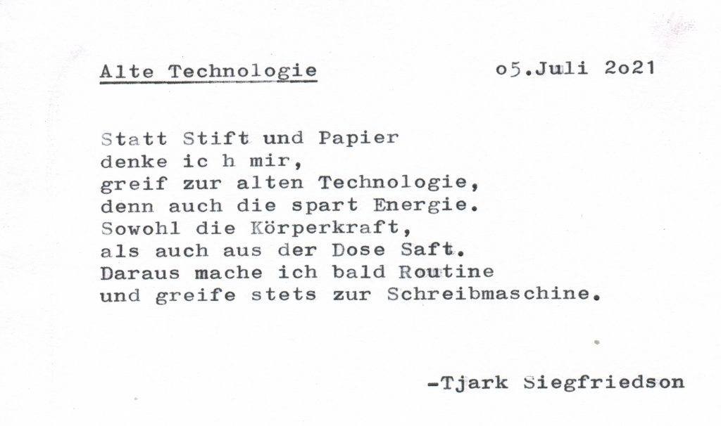 Gedicht, Technologie, Schreibmaschine